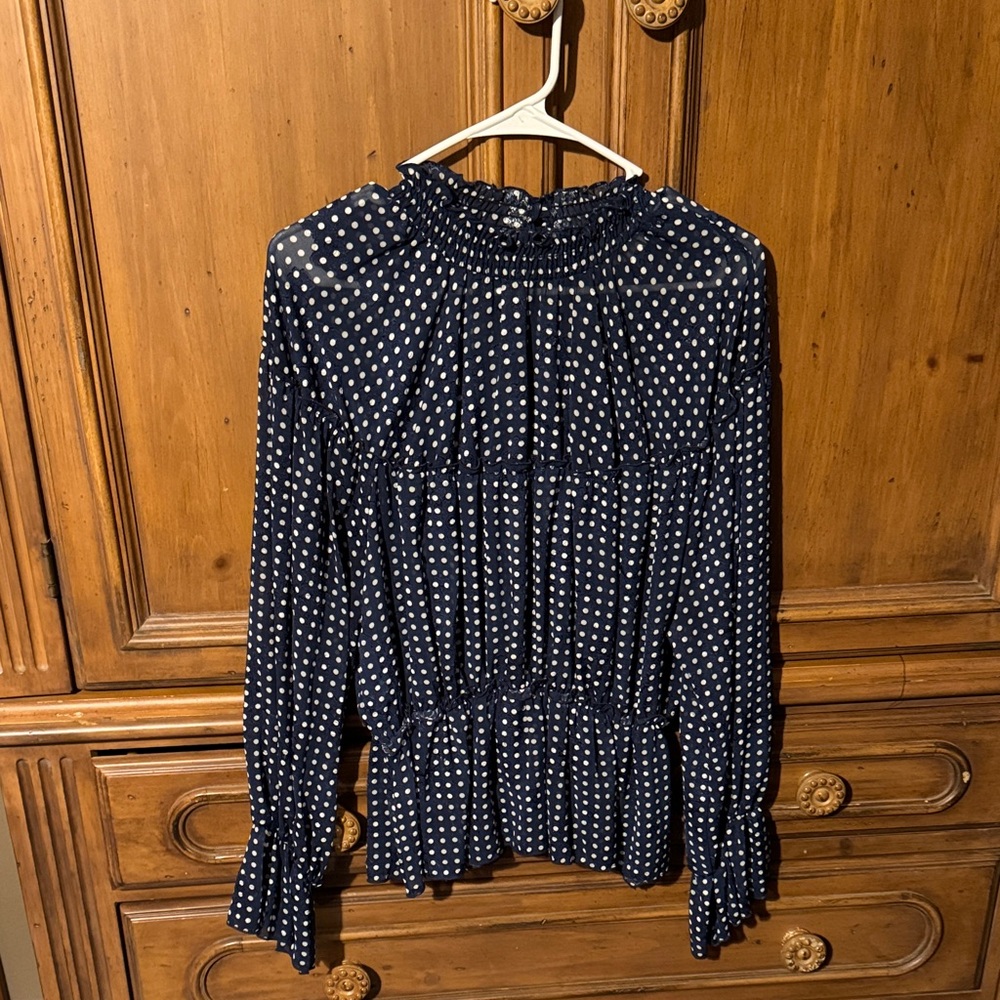 Dress Up Elegant Navy Polka Dot Blouse